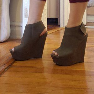 Graphite Gray, Peep-Toe Platform Heels